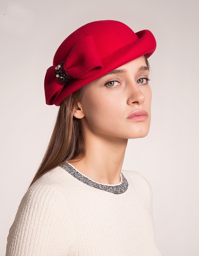 Bowknot Pearl Wool Beret Hat – Original Ann